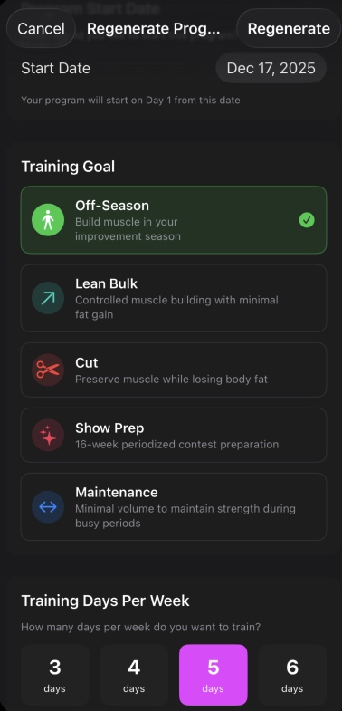 Bodybuilding goal selection